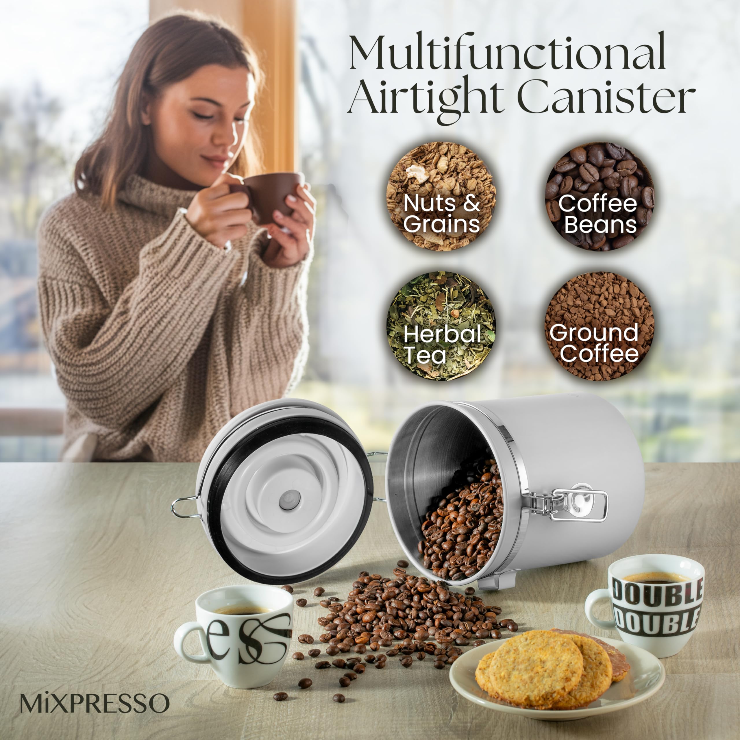 Mixpresso Coffee Canister, Airtight Coffee Bean Storage Container 16oz