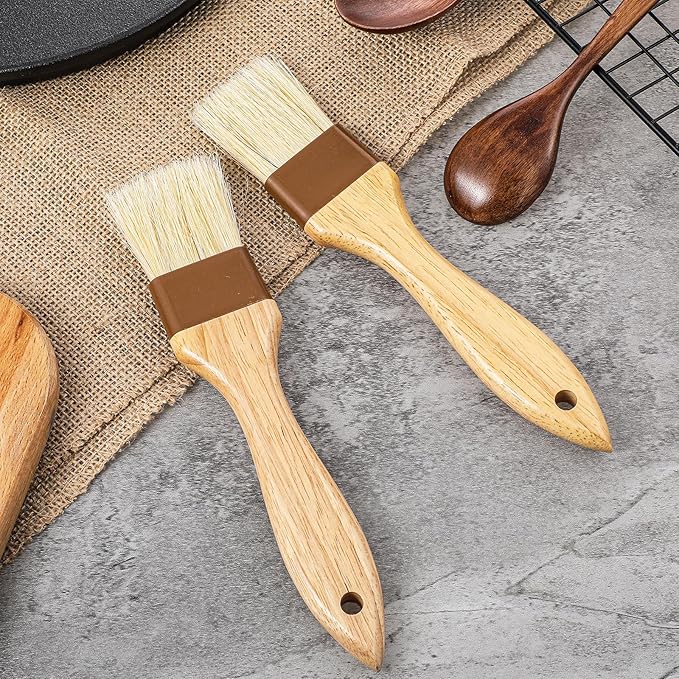 2Pcs Basting Brushes, Pastry Brush for Cooking and Baking, Natural Boar Bristle Food Brushes for Oil and Sauce, Butter & Egg Wash Brush Kitchen Gadgets with Beech Hardwood Handles