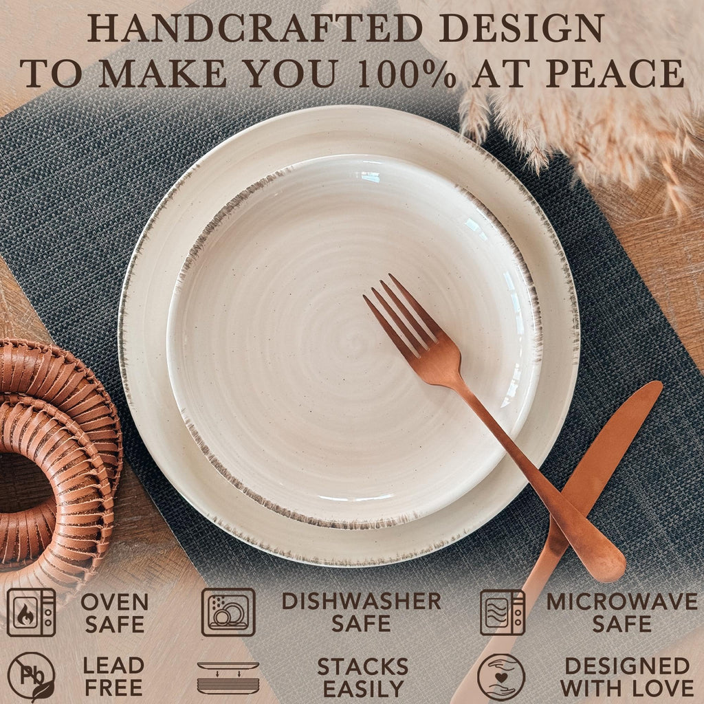MORA Ceramic Helix Swirl Salad Plates Set of 6, 8in Spiral Porcelain Dish for Kitchen, Small Dinner, Lunch, Appetizer, Dessert, etc - Dishwasher, Microwave, Freezer, Oven Safe Dishware - Snowy White