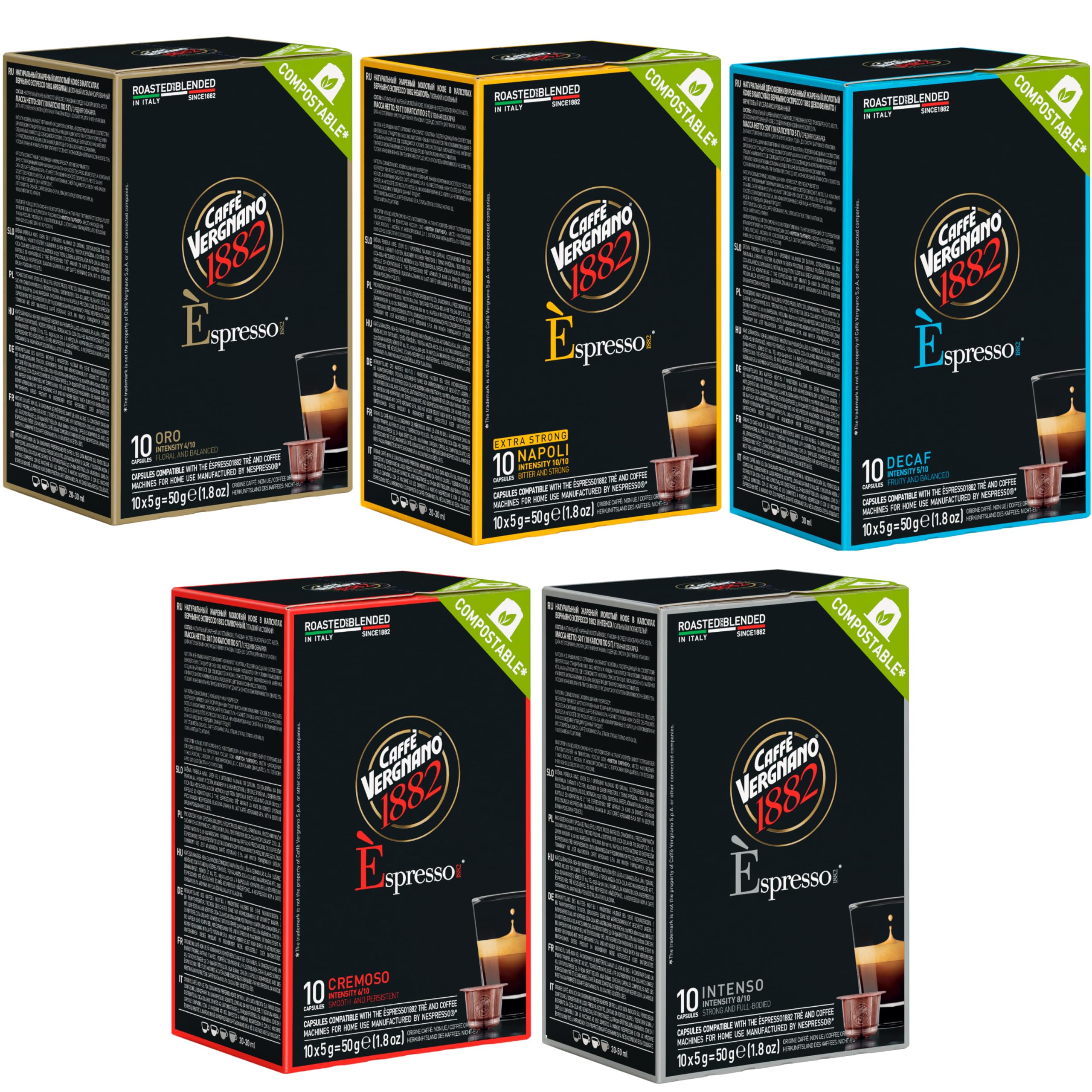 Caffe Vergnano Espresso Pods Variety, Nespresso Original Compatible, 50 Ct