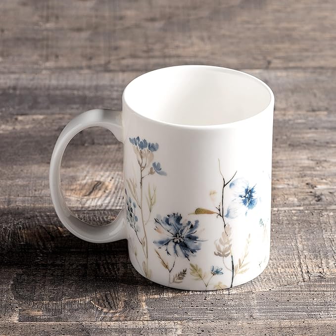 Maison d' Hermine Coffee Mug with Handles Fine Bone China Mugs Pack of One Tea Cups for Hot Beverages Cappuccino Latte Home Restaurant Office Perfect for Gift (Ice Florals - Forsty Morning, 15 Ounce)