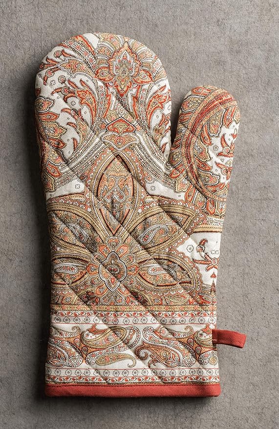 Maison d' Hermine Oven Gloves 100% Cotton Oven Mitt 7" x 13" with Loop Heat Resistant, BBQ, Cooking Gloves, Baking, Grilling, Kitchen, Handling Hot Pans (Pack of 1, Kashmir Paisley)