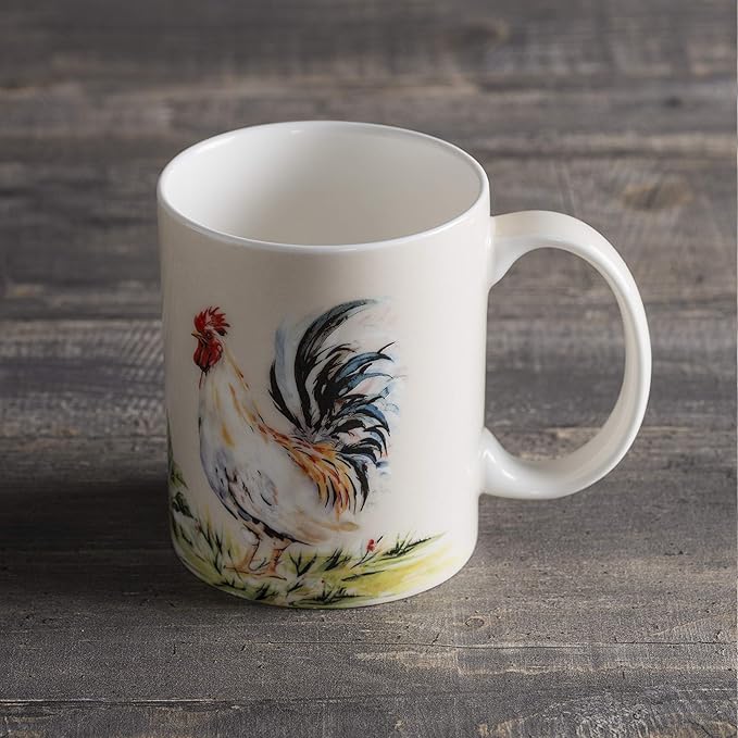 Maison d' Hermine Coffee Mug with Handles Fine Bone China Mugs Pack of One Tea Cups for Hot Beverages Cappuccino Latte Home Restaurant Office Perfect for Gift (Campagne - Coq, 12 Ounce)