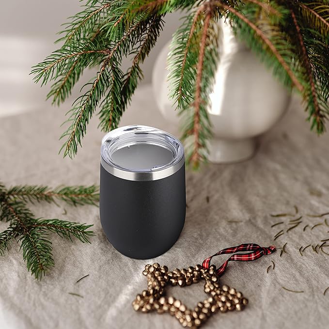 DOMICARE Stainless Steel Wine Tumbler Bulk with Lid, Personalized Insulated Tumblers Set, 12oz Travel Coffee Cups Pack of 16, Black