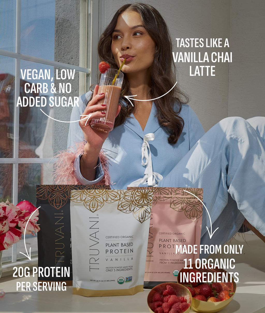 Truvani Organic Plant Based Protein Powder | Vanilla Chai | 10 Servings