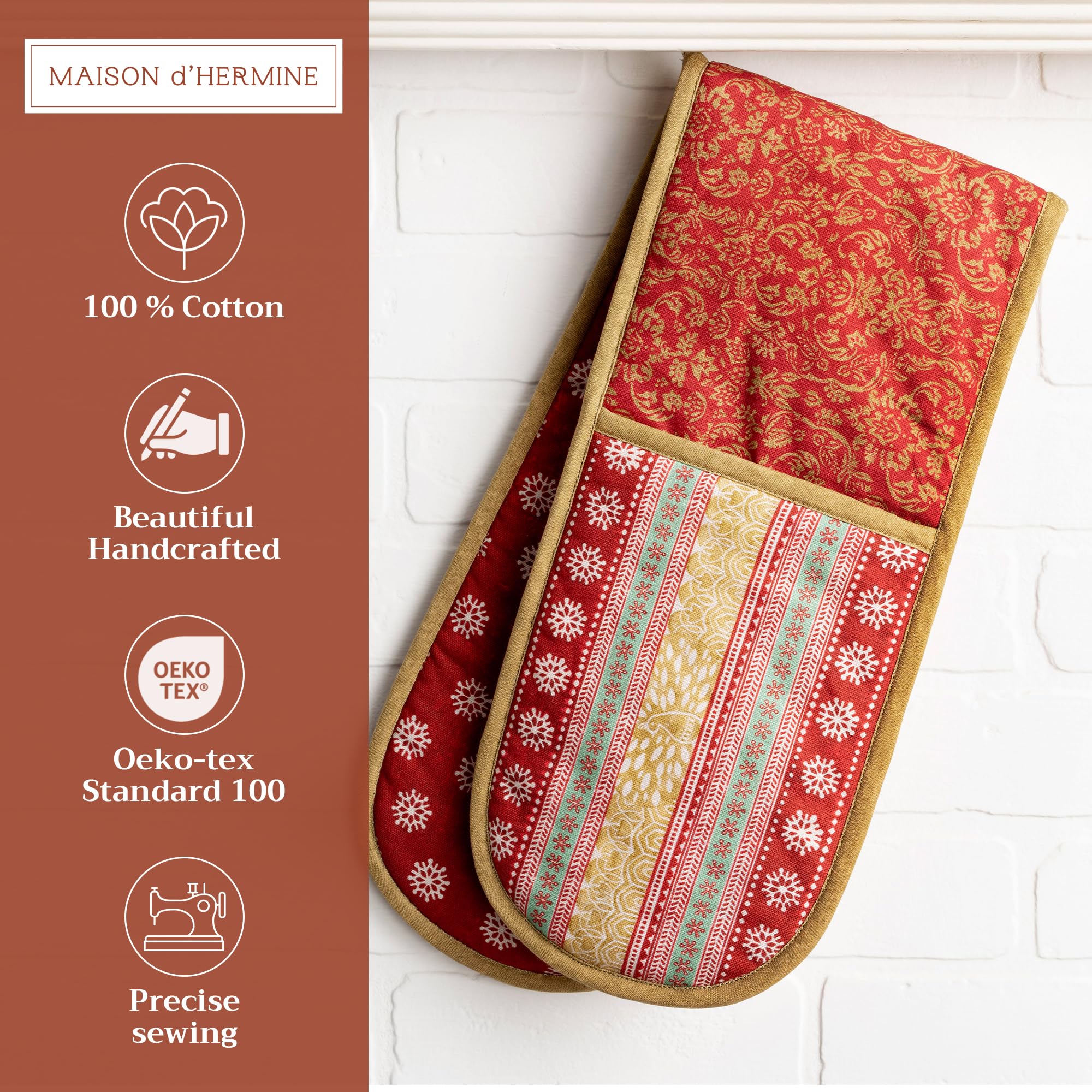 Maison d' Hermine Double Oven Mitts 100% Cotton Double Oven Glove (7"x35")