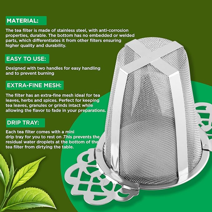 Set of 2 Tea Infusers for Loose Leaf – SUS 304 Stainless Steel Fine Mesh Basket with Flower-Shaped Handles, Reusable & Heat-Resistant, Ideal for Cups & Teapots