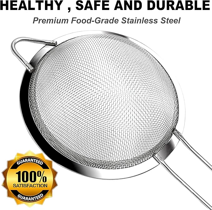 Anaeat Fine Mesh Strainers - Premium Stainless Steel Colander Sieve Sifters, with Durable Mesh and Sturdy Handle, Excellent for Sifting Dry ingredients, Flour, Pastas, Rice, Tea (8.67"）