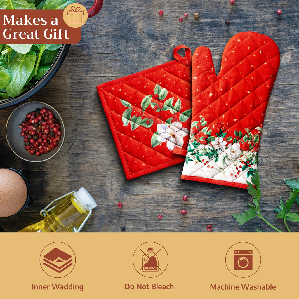 Maison d' Hermine 100% Cotton Oven Mitt & Pot Holder Set (7.5"x13" & 8"x8")