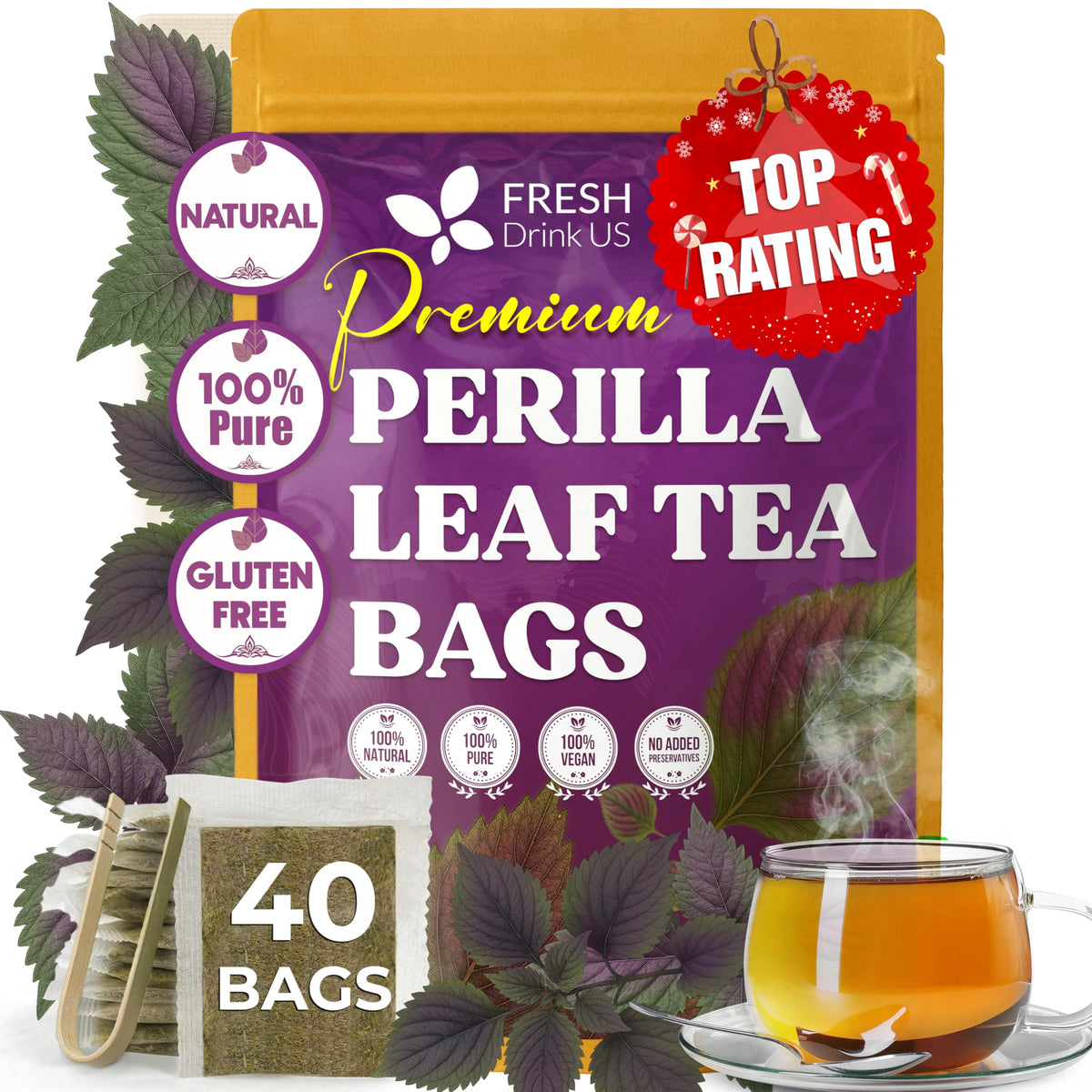 FreshDrinkUS, Premium Rosemary Leaf Tea, 40 Count, Pure, Caffeine Free