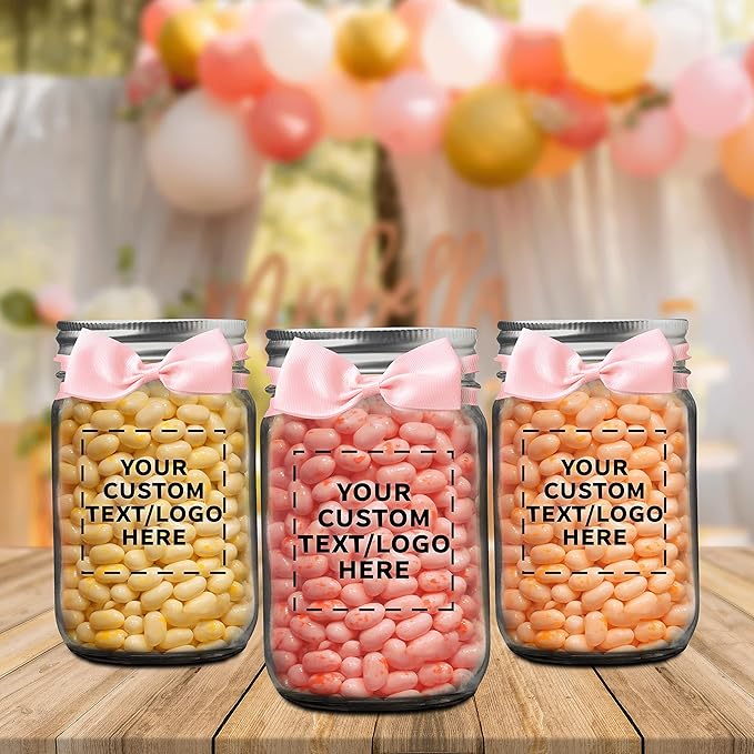DISCOUNT PROMOS 10 Decorating Mason Jars Set, 12 oz. - Customizable Text, Logo - Canning, Aluminum Lid - Black