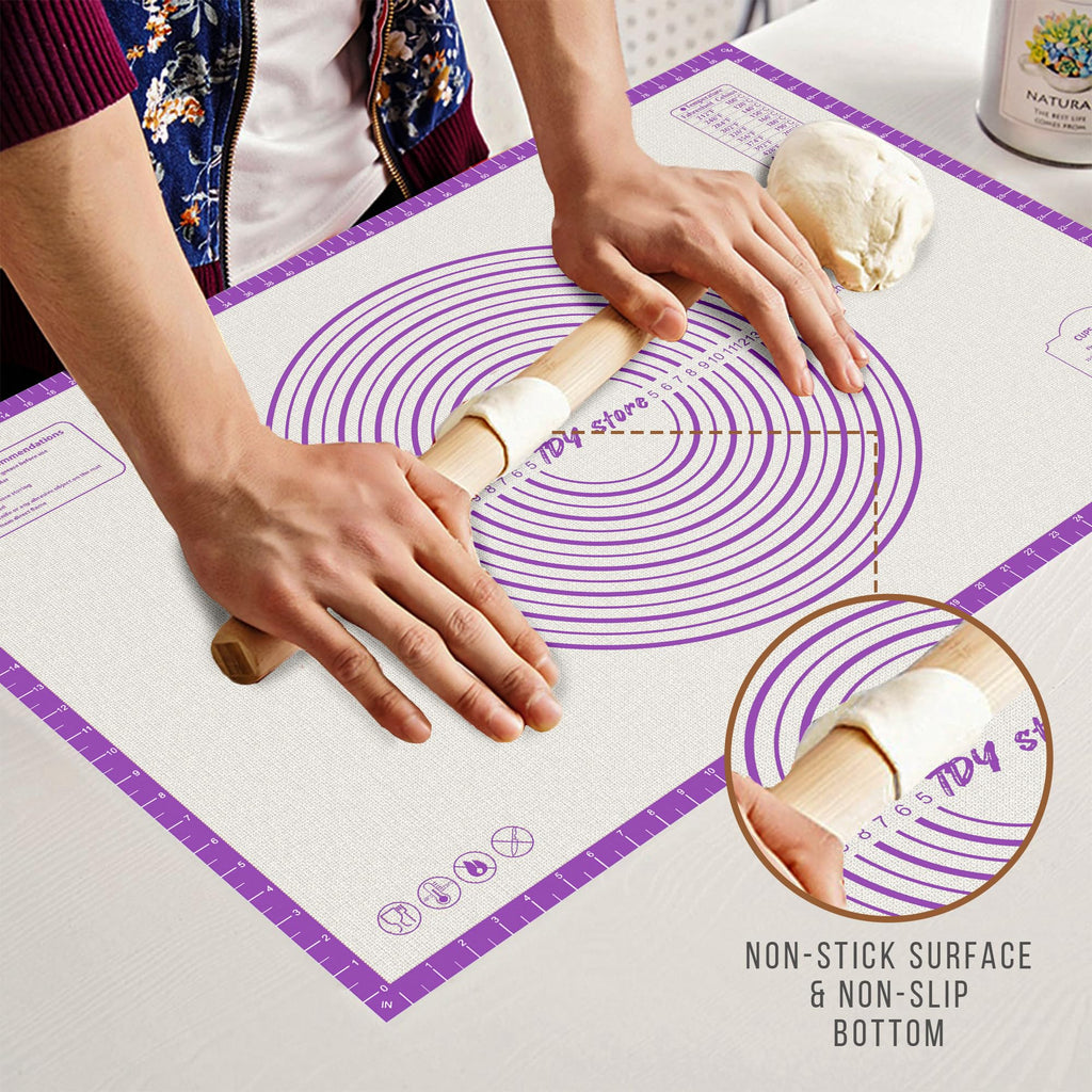 28 * 20 inches purple, non-slip silicone baking sheets - baking mat with 0.7mm thickness - non-stick pastry & cookie mat for kitchen counter for rolling out dough with measurements.