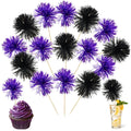Ephlyn 30Pcs Foil Firework Cupcake Toppers Sparkle Tinsel Cupcake Picks Happy Birthday Cake Decorations Drink Stirrers Cocktail Food Toothpicks for Baby Shower Graduation Party Supplies Black Purple