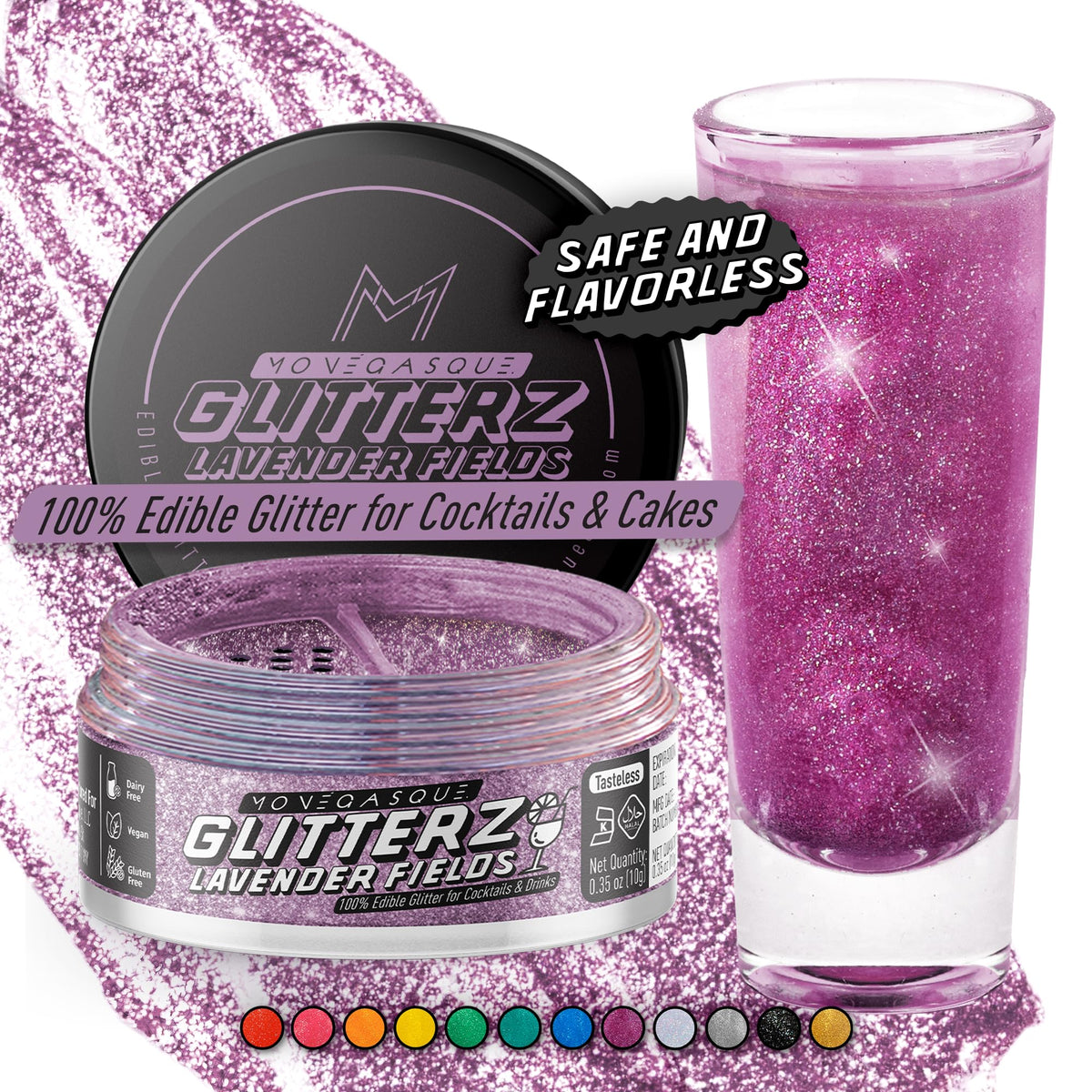 MONÉGASQUE Lavender Edible Glitter for Drinks & Cakes, Drink Glitter, 10g
