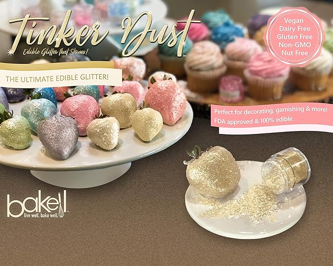 BAKELL White Edible Glitter, 25 Grams | TINKER DUST Edible Glitter | KOSHER Certified | 100% Edible Glitter | Cakes, Cupcakes, Cake Pops, Drinks, Dessert Vegan Glitter & Dusts (25g, White)