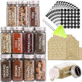 SWOMMOLY 36 Glass Spice Jars with 703 Spice Labels, Empty Square Spice Bottles 4 oz with Pour/Sift Shaker Lid, Airtight Cap, Chalk Marker and Funnel Complete Set