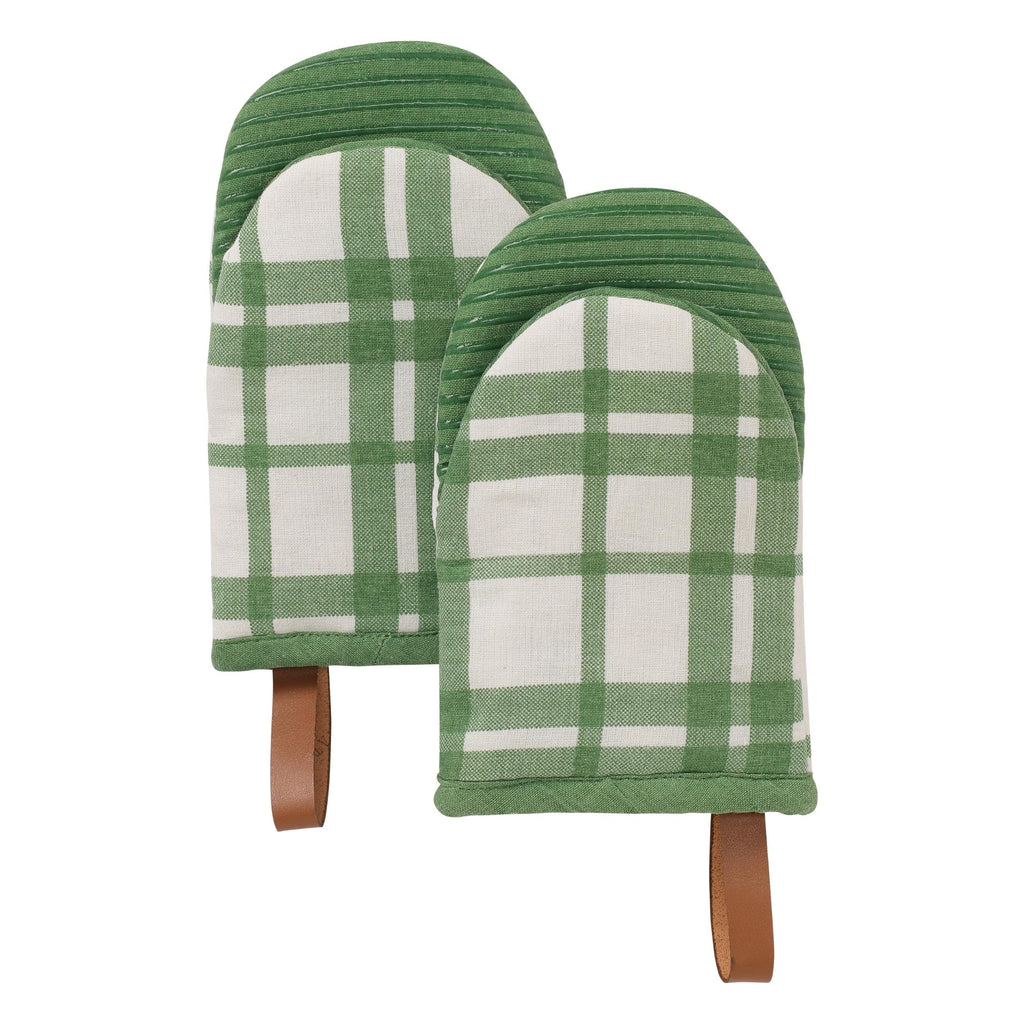 Folkulture Oven Mitts, Green Checkered, Set of 2,Heat Resistant -(5.75"x9")