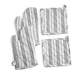 Oven Mitts & Potholder Set - Durable Heat Resistant Gloves - Thick Mittens for Kitchen - Suitable for Cooking, Baking, Grilling – BBQ - 2 Oven Mitts & 2 Potholders – Light Grey Stripes - Casa De Lan