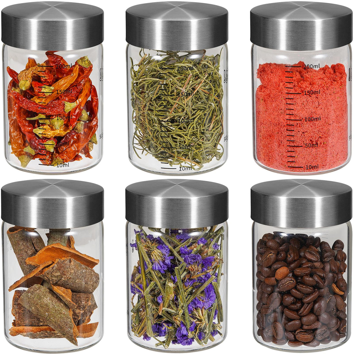 Patoper 18 oz Glass Spice Jars with Spoons Wooden Airtight Lid Sugar Coffee Ground Canister Round Glass Food Storage Container for Herb Seasoning Cookies Tea Condiment Salt (2×550ml(18oz))
