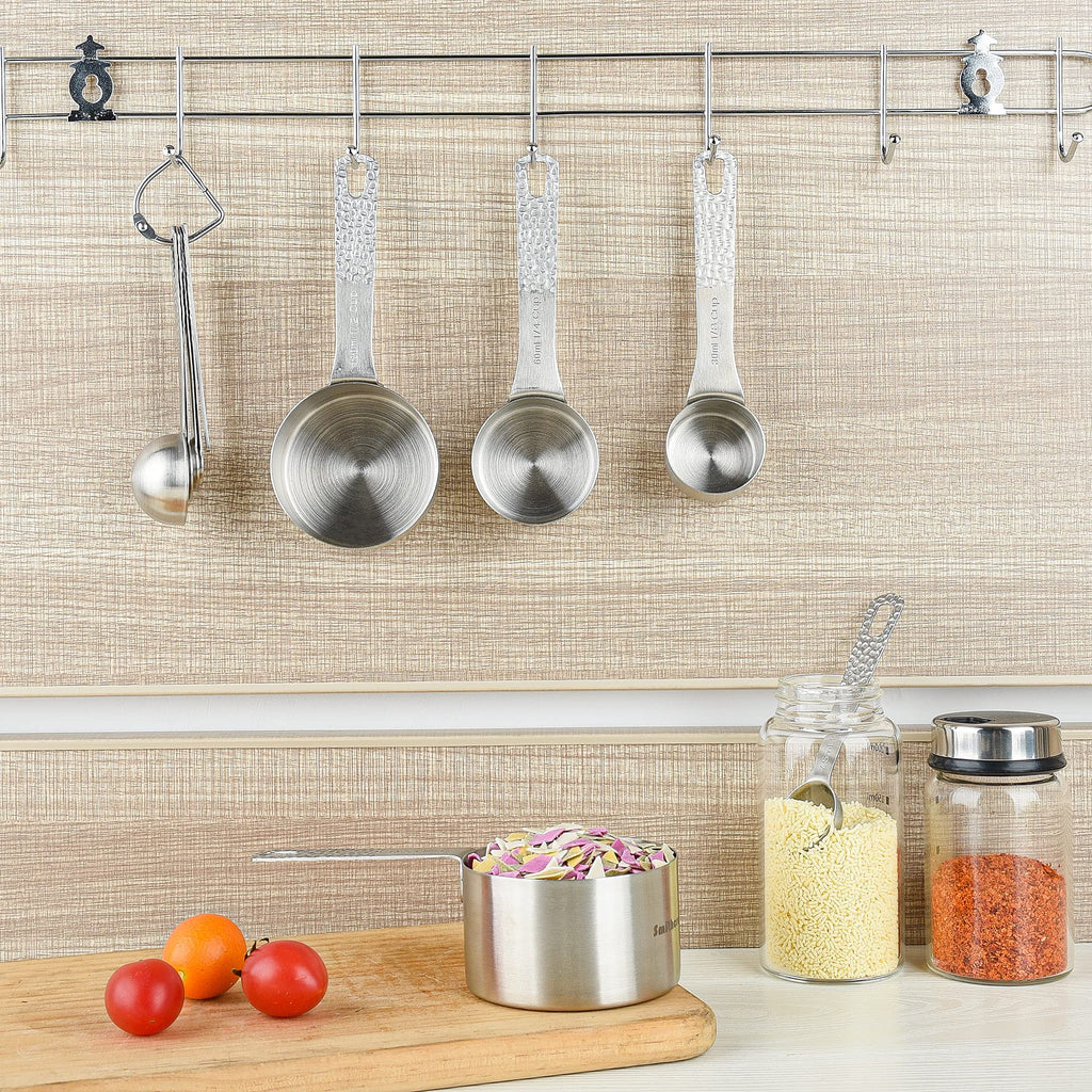 Kalsreui 18/8 Stainless Steel Measuring Cups and Spoons Set 10 for Baking & Kitchen, Metric & US Metal 4 Measuring Cups and 5 Measuring Spoons with 1 Leveler