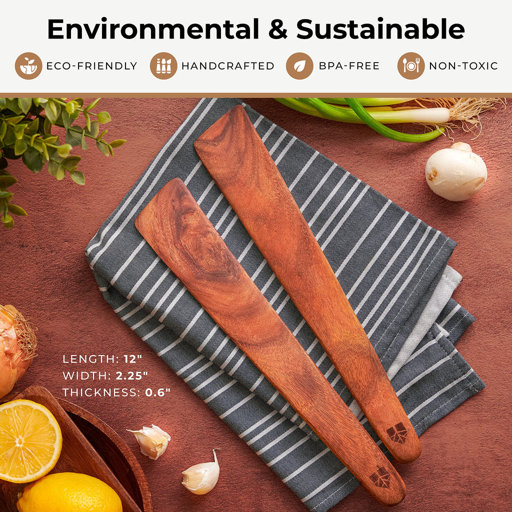 Wooden Spatula for Cooking, Flat Teak 12" Turner, Sturdy & Easy to Clean