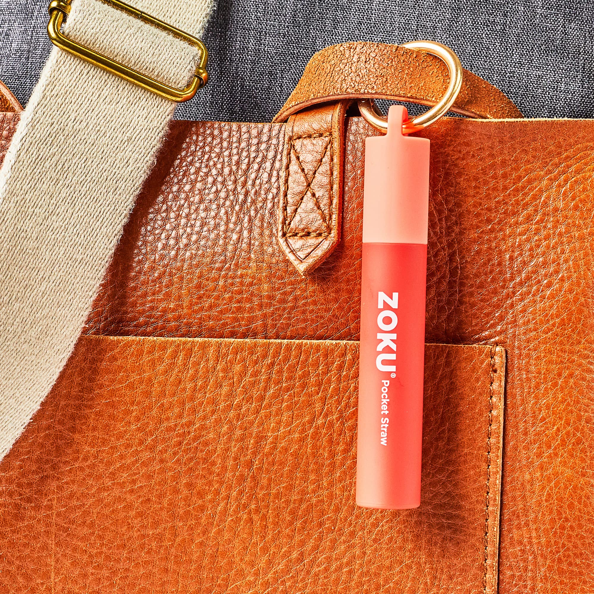 Zoku Reusable Metal Straw with Case, Collapsible Travel Straw - Red