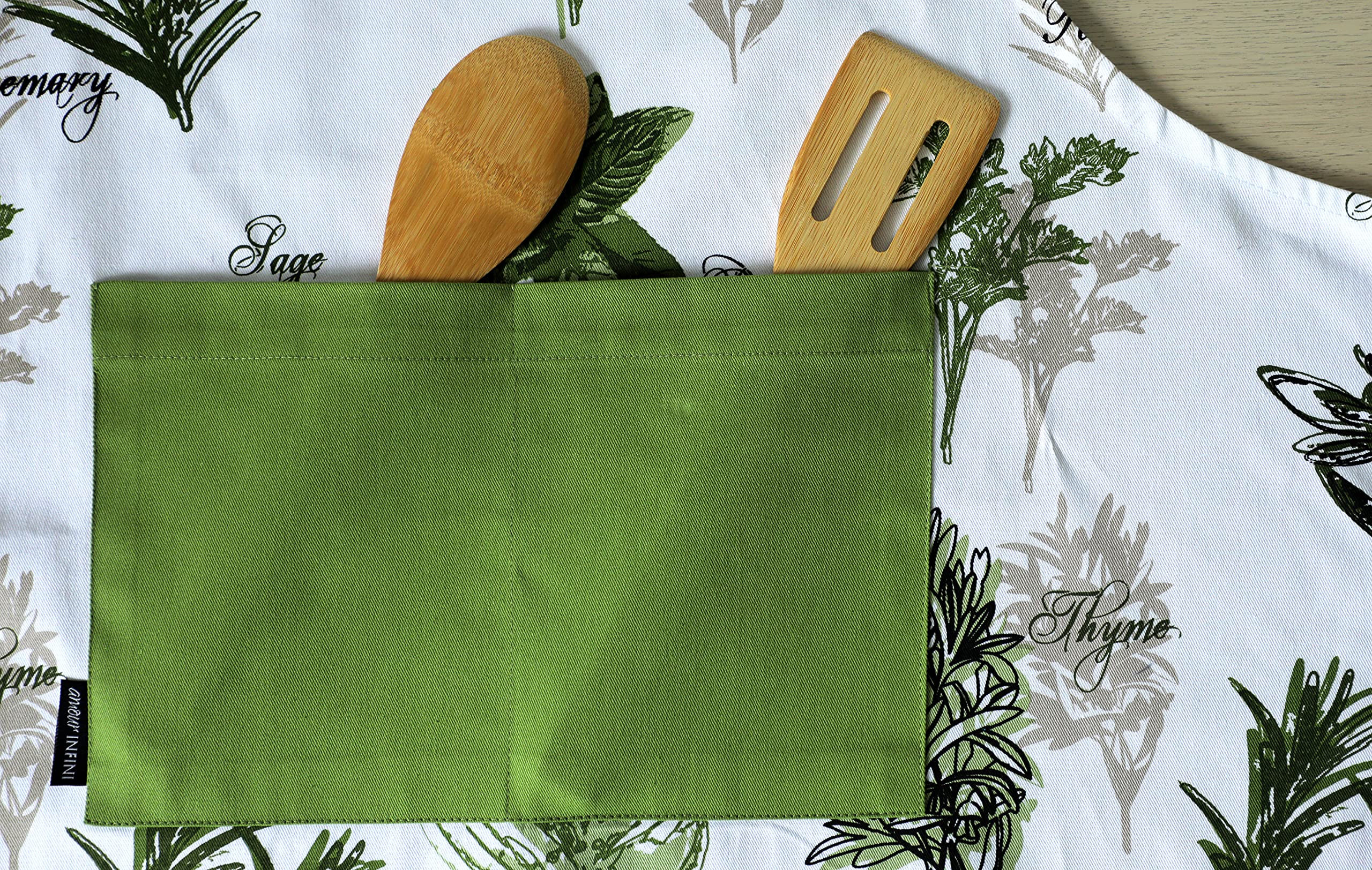 AMOUR INFINI Aprons for Women Adjustable Strap with Waist Ties Aprons for Baking, Cooking, Gardening Cotton Washable, Reusable Spring Apron (27.5 x 33 Inches - Herb Garden)