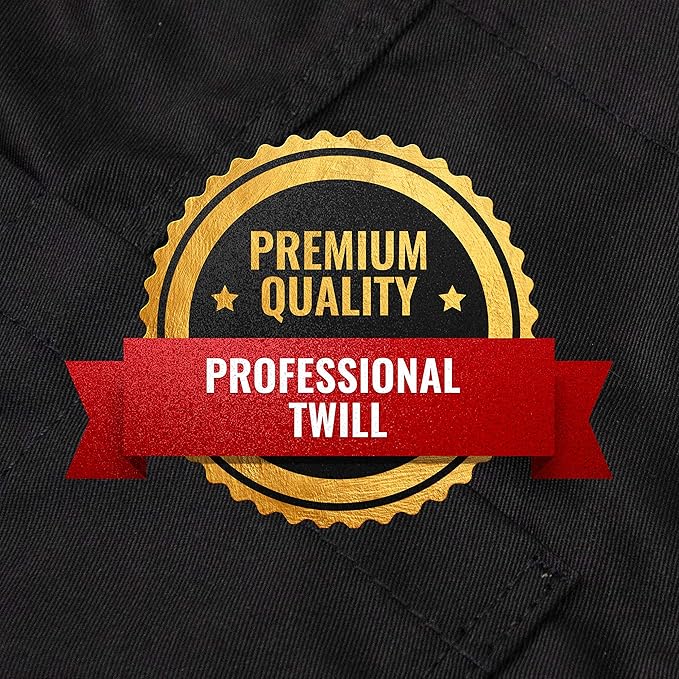 Under NY Sky Cross-Back Deep Black Apron - Durable Twill with Leather Reinforcement and Split-Leg - Adjustable for Men and Women - Pro Chef, Tattoo, Baker, Barista, Bartender, Stylist, Server Aprons