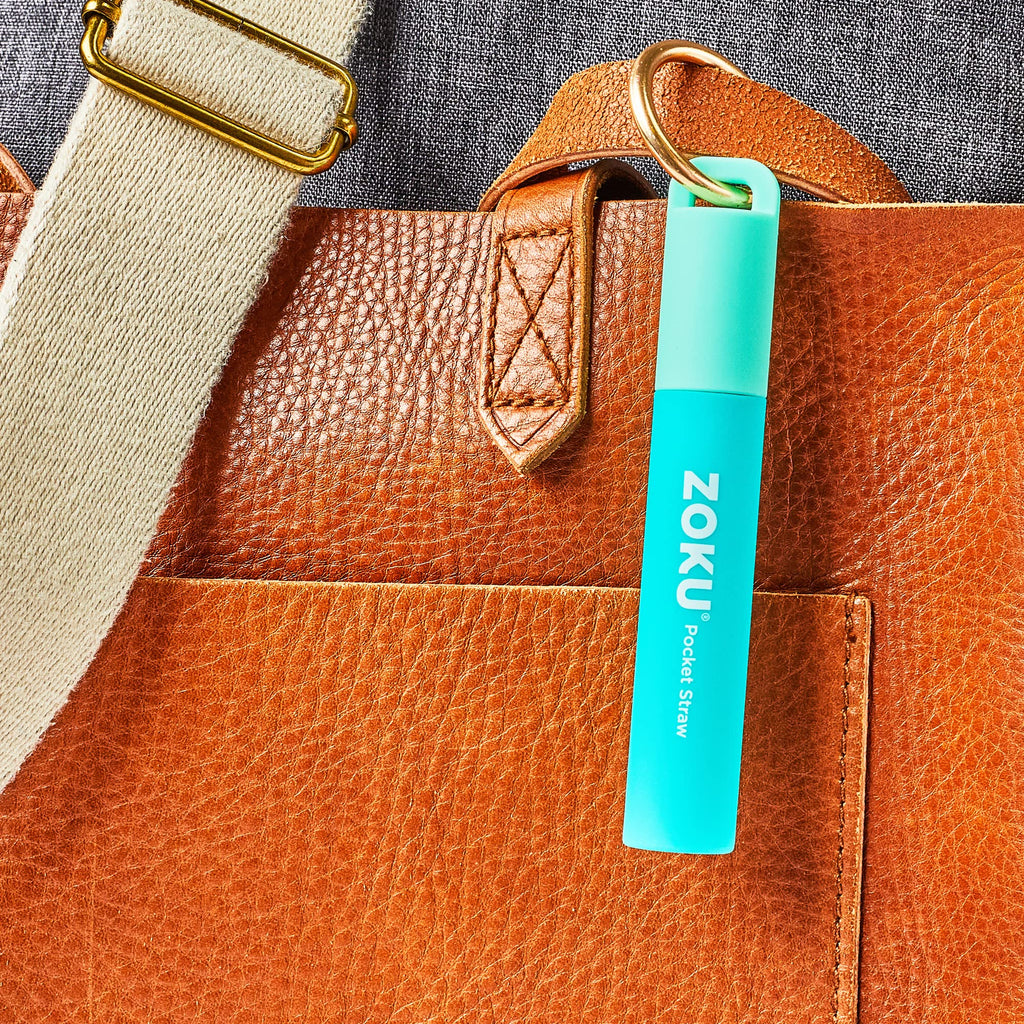 Zoku Reusable Metal Straw with Case, Collapsible Travel Straw - Teal