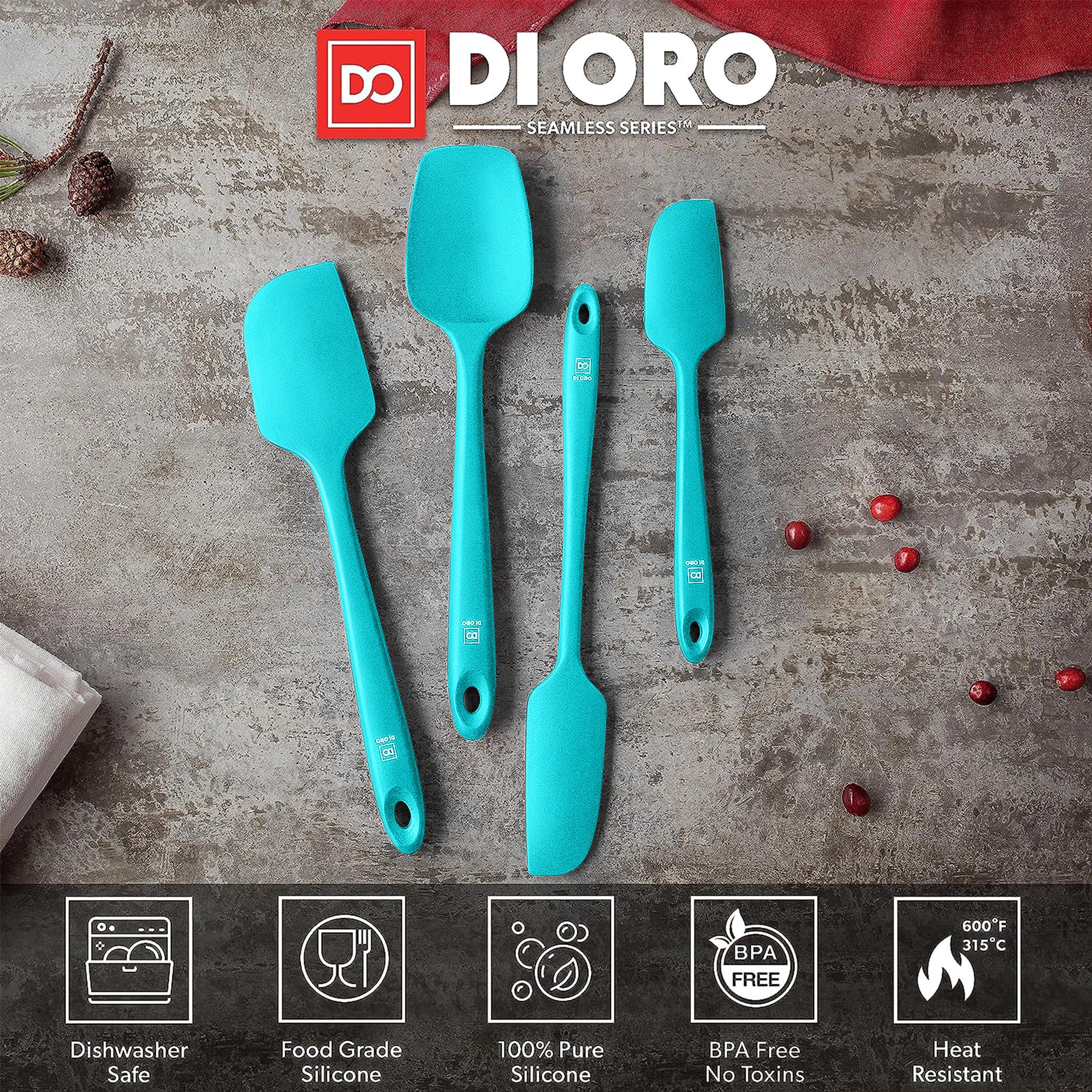 DI ORO Silicone Spatula Set - 600F Heat Resistant, 4-Pc Teal