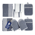 Casa Platino Mini Oven Mitts Set, 8-Piece – 500°F Heat Resistant Silicone Oven Mitt, Potholders for Kitchens, 2 Kitchen Towels & 2 Dish Cloths – Non-Slip & Durable – Indigo