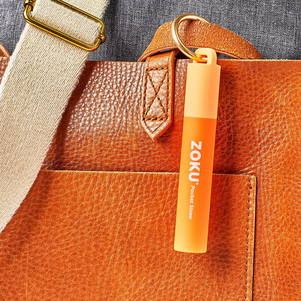 Zoku Reusable Metal Straw with Case, Collapsible Travel Straw - Orange